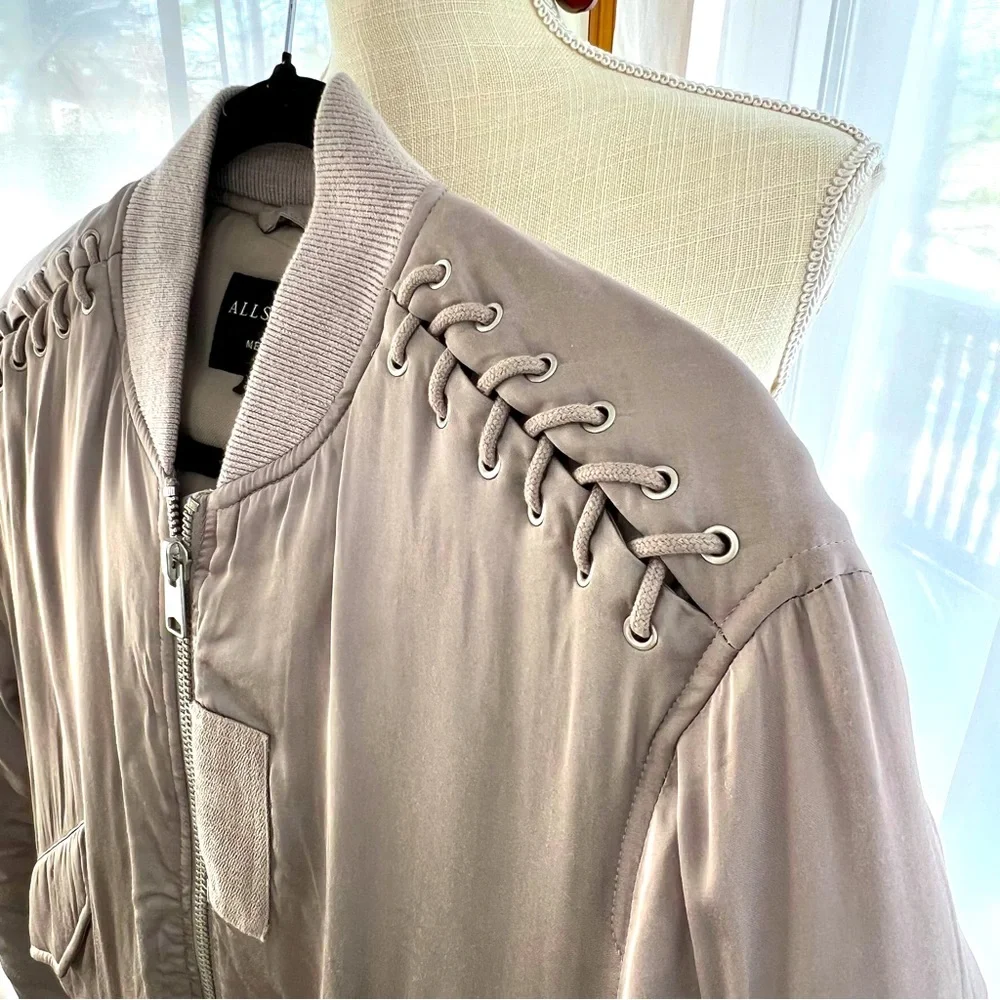 All Saints Bree Lace Bomber Jacket Size Medium - Picture 7 of 16
